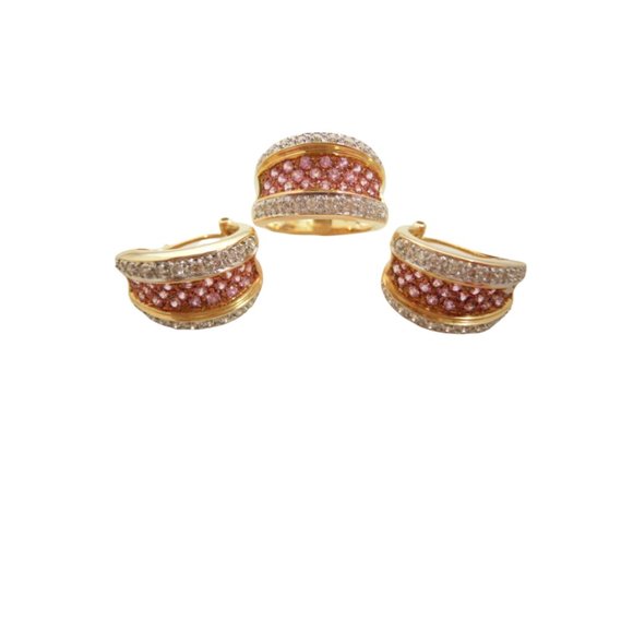 Genuine Pink Sapphire  round Diamond set 14k gold - Picture 3 of 4